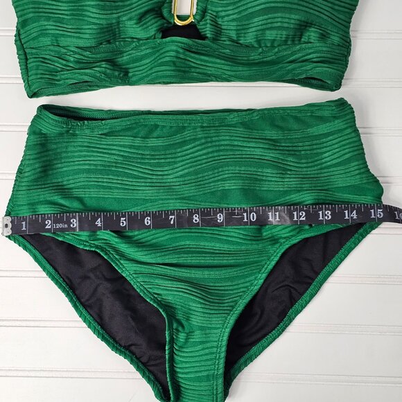 Women's Green Textured Cut Out Front High Waisted Bikini Set Size M NWOT - Picture 11 of 12